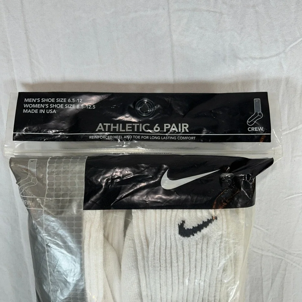 VTG Y2K 2003 USA Nike Crew Socks 6 Pair White Cotton Blend Mens 6.5-12 NEW